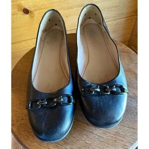 Easy Spirit Womens Black Leather Chain Link Ballet Flats Low Wedge Size 7